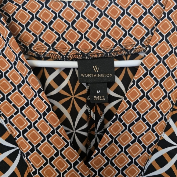 Worthington Geometric Print Blouse - Black and Tan - Picture 2 of 3